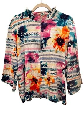 Tropical Print Full Zip Lightweight Jacket Vacation Layer Bold Sz L